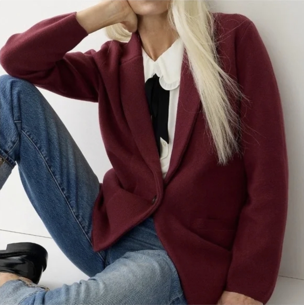 J. Crew Cecile 100% Cotton Burgundy Sweater Blazer Cardigan Size XXS